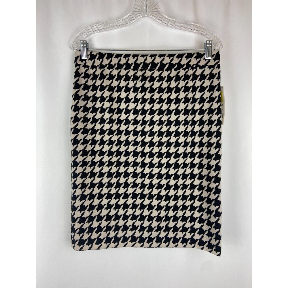 NWT Elle Women's 8 Black Cream Houndstooth Skirt Stretch Workwear Career Office